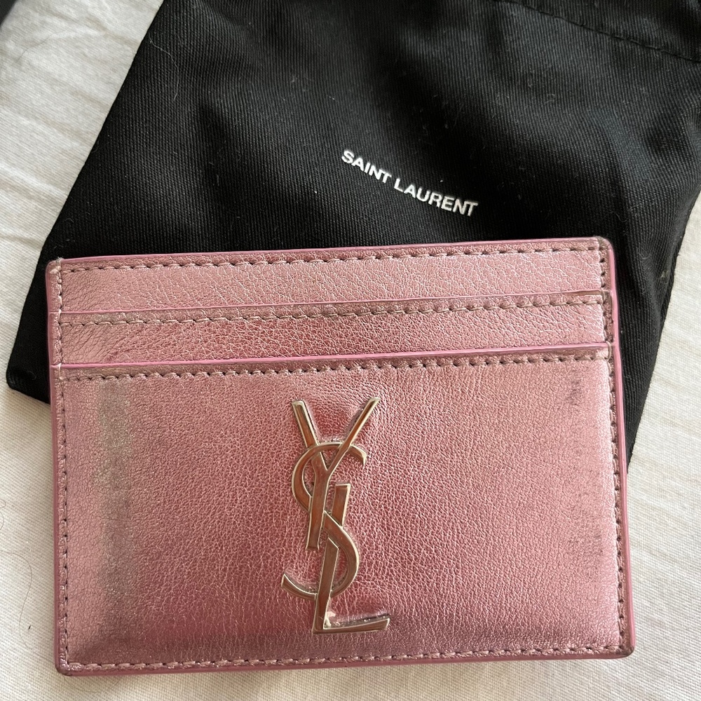 Pink metallic YSL card holder